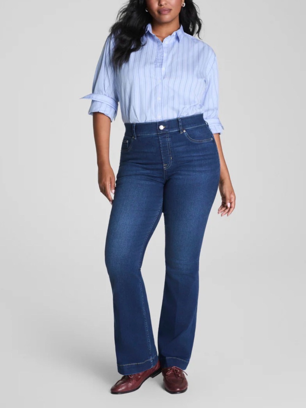 Spanx Flare Dark Wash Stretch Denim Blue Jeans 20327T Size Large Tall